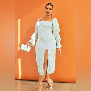 Pretty Little Thing Romantic Blue Floral Midi Dress Plus Size 14 NEW Bridgerton